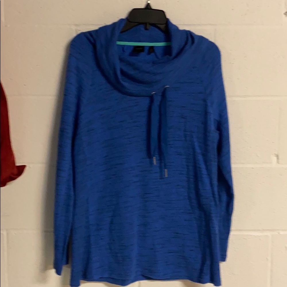 Raffealla cowl neck top VGC  med LS blue knit